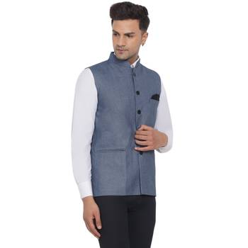 Blue plain poly cotton nehru-jacket 2