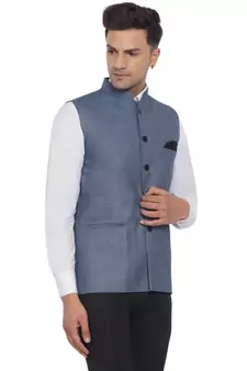 Blue plain poly cotton nehru-jacket