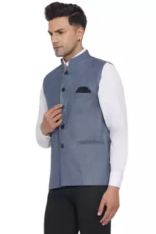 Blue plain poly cotton nehru-jacket