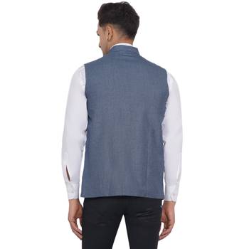 Blue plain poly cotton nehru-jacket 4