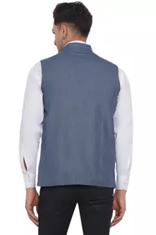 Blue plain poly cotton nehru-jacket