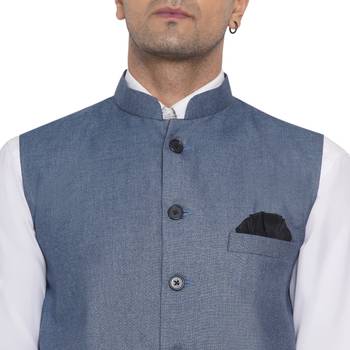 Blue plain poly cotton nehru-jacket 5