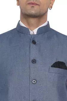 Blue plain poly cotton nehru-jacket