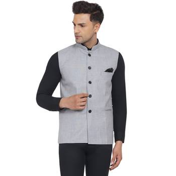 Silver plain poly cotton nehru-jacket 1