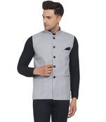 Silver plain poly cotton nehru-jacket