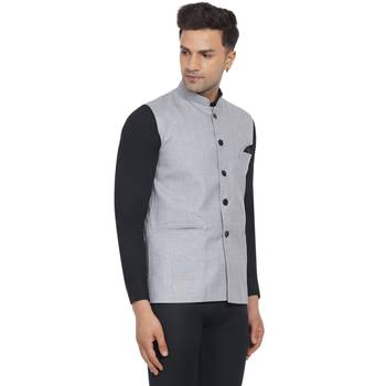 Silver plain poly cotton nehru-jacket 2