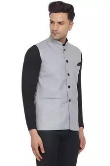 Silver plain poly cotton nehru-jacket