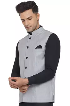 Silver plain poly cotton nehru-jacket