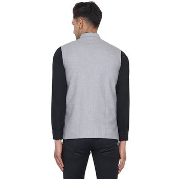 Silver plain poly cotton nehru-jacket 4