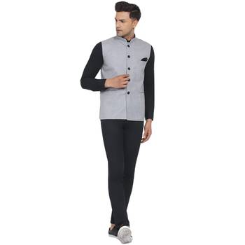 Silver plain poly cotton nehru-jacket 5
