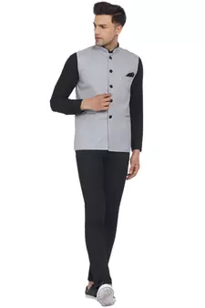Silver plain poly cotton nehru-jacket