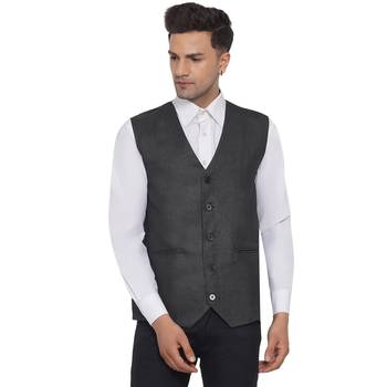Grey plain poly cotton waist coat 1