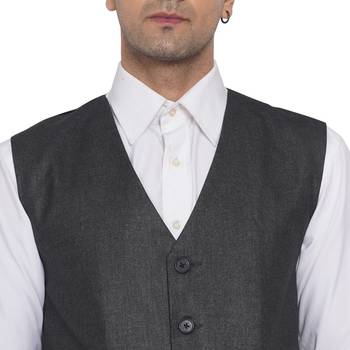 Grey plain poly cotton waist coat 2