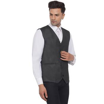 Grey plain poly cotton waist coat 3