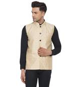Beige printed jaquard nehru-jacket