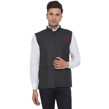 Black plain poly cotton nehru-jacket 1