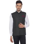 Black plain poly cotton nehru-jacket