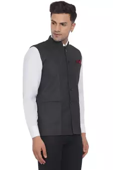 Black plain poly cotton nehru-jacket