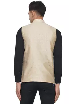 Beige printed jaquard nehru-jacket