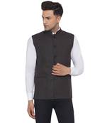 Brown plain poly cotton nehru-jacket