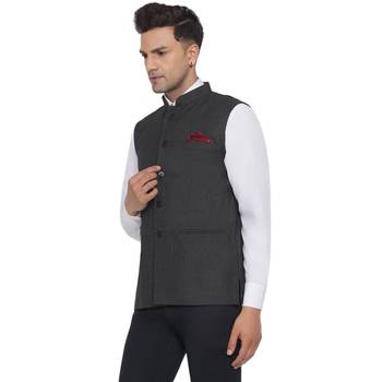 Black plain poly cotton nehru-jacket 3