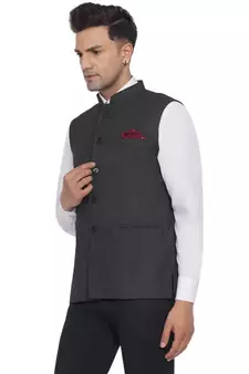 Black plain poly cotton nehru-jacket