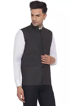 Brown plain poly cotton nehru-jacket