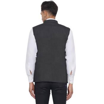 Black plain poly cotton nehru-jacket 4