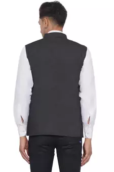 Black plain poly cotton nehru-jacket