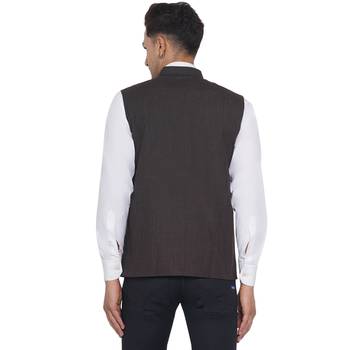 Brown plain poly cotton nehru-jacket 3