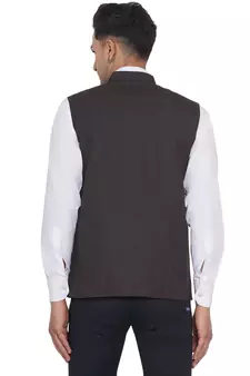 Brown plain poly cotton nehru-jacket