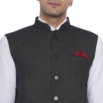 Black plain poly cotton nehru-jacket 5