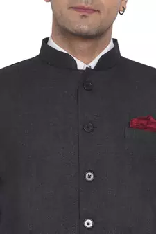 Black plain poly cotton nehru-jacket