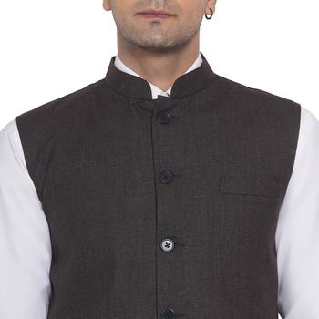 Brown plain poly cotton nehru-jacket 5