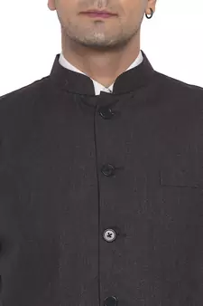 Brown plain poly cotton nehru-jacket