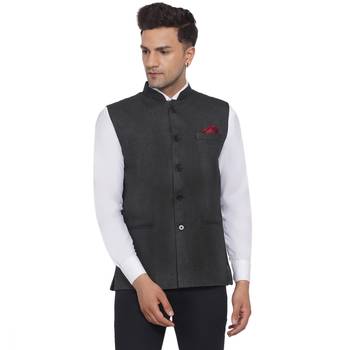 Grey plain poly cotton nehru-jacket 1