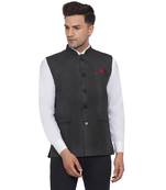 Grey plain poly cotton nehru-jacket