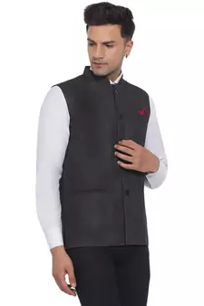 Grey plain poly cotton nehru-jacket