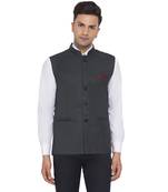 Grey plain poly cotton nehru-jacket