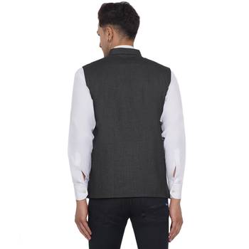 Grey plain poly cotton nehru-jacket 4