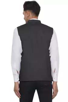 Grey plain poly cotton nehru-jacket