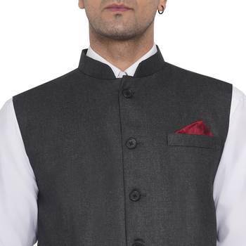 Grey plain poly cotton nehru-jacket 5