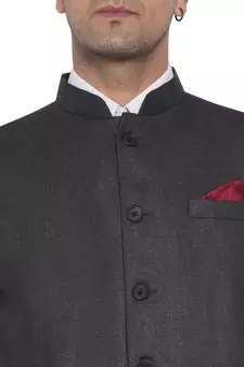 Grey plain poly cotton nehru-jacket