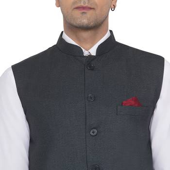 Grey plain poly cotton nehru-jacket 2