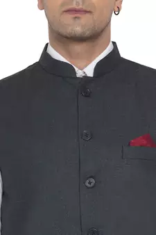 Grey plain poly cotton nehru-jacket