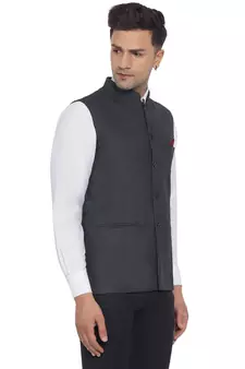 Grey plain poly cotton nehru-jacket