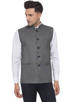 Grey plain poly cotton nehru-jacket