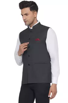 Grey plain poly cotton nehru-jacket