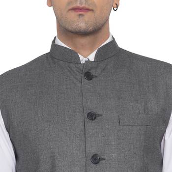 Grey plain poly cotton nehru-jacket 2