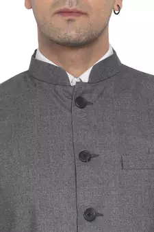 Grey plain poly cotton nehru-jacket
